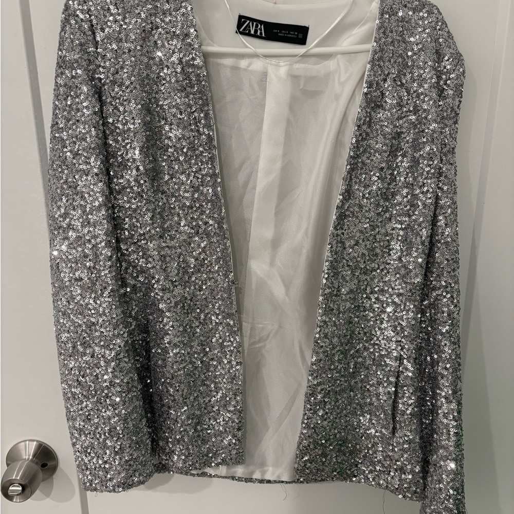 Zara sequin deep v jacket with pockets